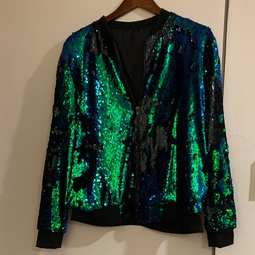 Amazon Sequin Bomber Jacket - Black and Green